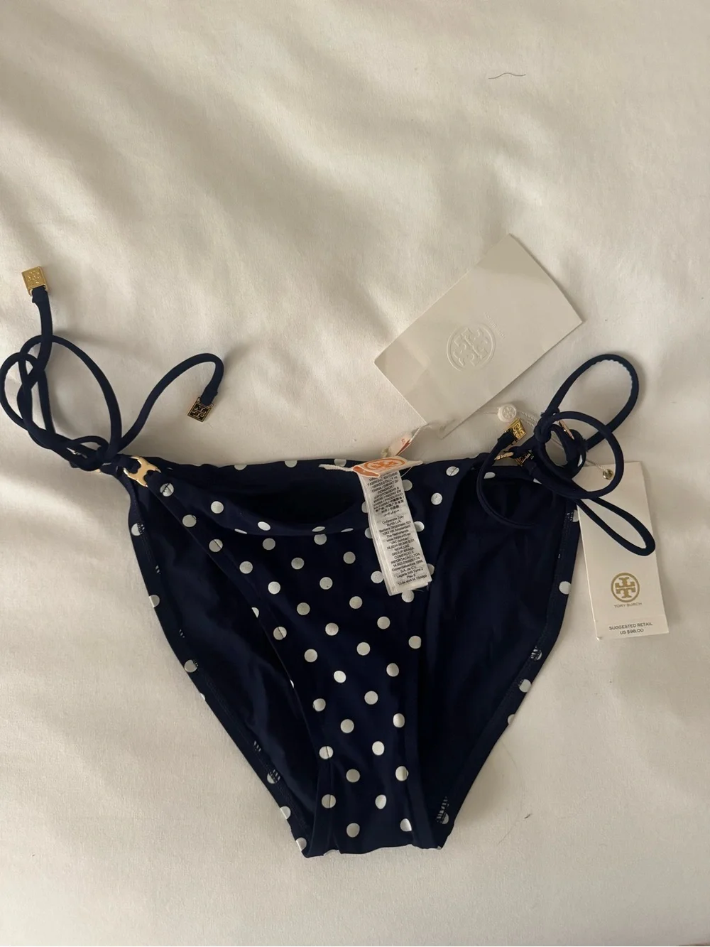Tory Burch Navy Blue Polka Dot Triangle XS Bikini Set NWT - Picture 3 of 3